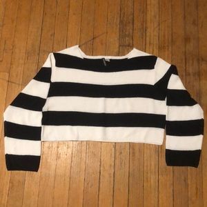 Black and white striped cropped sweater